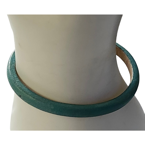 Vtg Fossil Iconic Green Leather Kiss Lock Bracelet - Picture 6 of 7